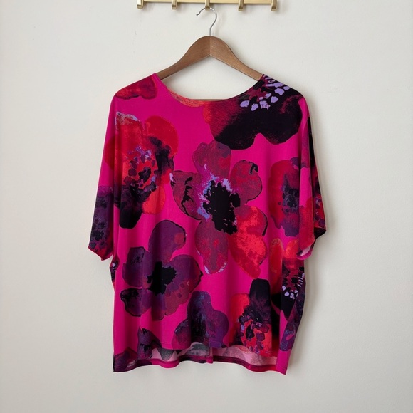 Clara Sunwoo Back Keyhole Floral Blouse 1X Pink Short Sleeve - Picture 7 of 7